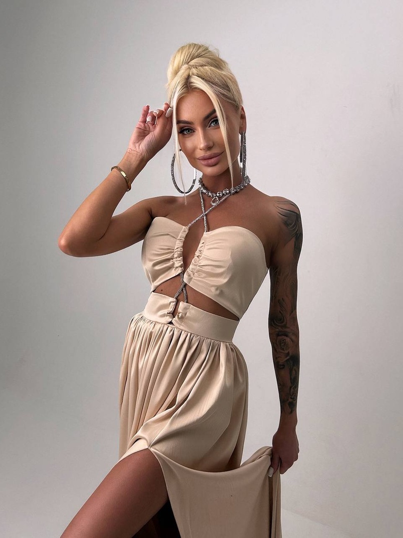 Атласна сукня максі із шнуром зі стразами  Атласна сукня максі із шнуром зі стразами  | PUSHKA SHOP