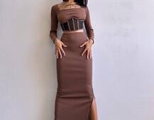 Трикотажний комплект: топ з елементами корсету та спідниця з розрізами  Трикотажний комплект: топ з елементами корсету та спідниця з розрізами  | PUSHKA SHOP