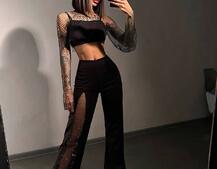 Комплект: топ + штани із сіткою зі стразами  Комплект: топ + штани із сіткою зі стразами  | PUSHKA SHOP