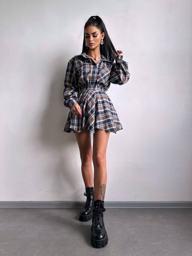 Комплект: сорочка + спідниця у клітинку  Комплект: сорочка + спідниця у клітинку  | PUSHKA SHOP