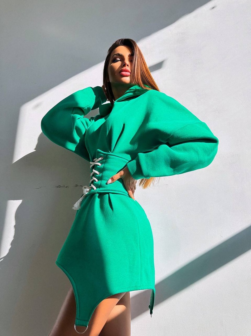 Тепле приталене худі з капюшоном на флісі + корсет на шнурівці Можна носити з корсетом та без | PUSHKA SHOP