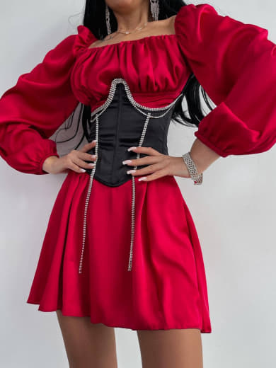 Приталена сукня з шовку  + корсет декорований стразами  Ручна робота  Приталена сукня з шовку  + корсет декорований стразами  Ручна робота  | PUSHKA SHOP