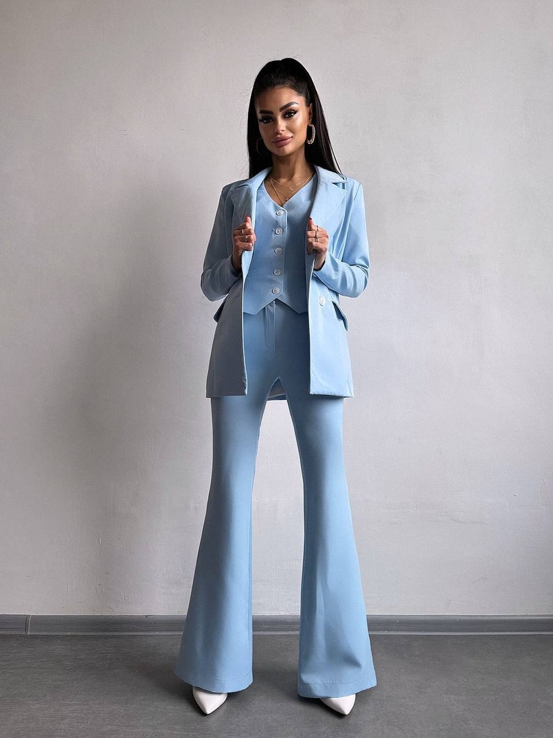 Костюм: піджак на підкладці, штани кльош+ жилет  Костюм: піджак на підкладці, штани кльош+ жилет  | PUSHKA SHOP