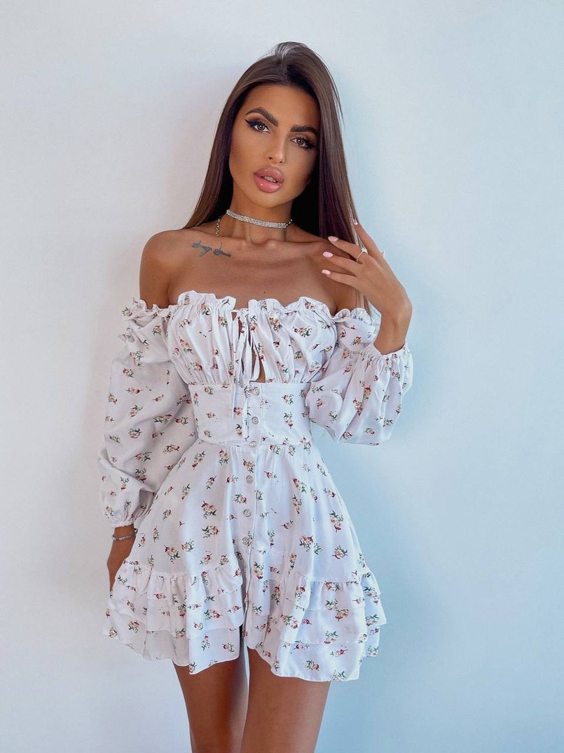 Сукня з квітковим принтом з воланами на ґудзиках  | PUSHKA SHOP