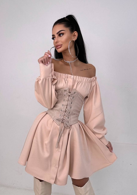 Приталена сорочка на плічках+  мереживний корсет Приталена сорочка на плічках+  мереживний корсет | PUSHKA SHOP