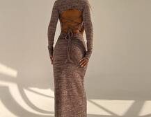 Трикотажна сукня міді зі шнурівкою на спинці | PUSHKA SHOP