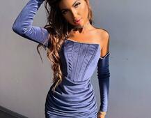 Оксамитова корсетна сукня міні, декорована стразами     Ручна робота  Оксамитова корсетна сукня міні, декорована стразами     Ручна робота  | PUSHKA SHOP