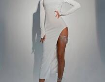 Сукня з розрізом, декорована бахромою зі страз | PUSHKA SHOP