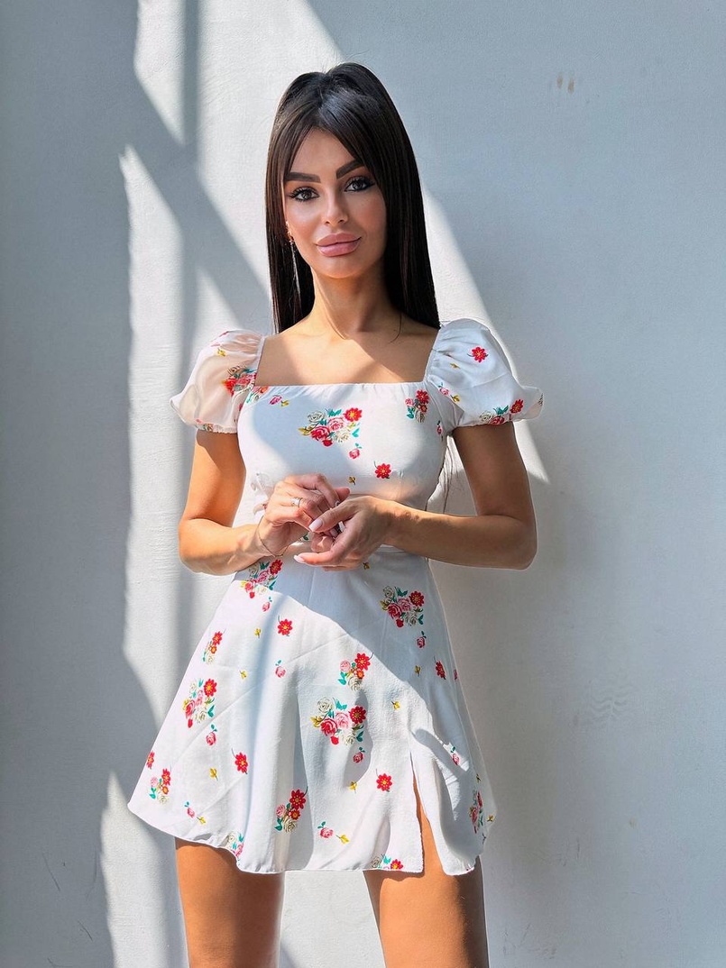 Сукня- міні у квітковий принт зі шнурівкою на спинці  Сукня- міні у квітковий принт зі шнурівкою на спинці  | PUSHKA SHOP