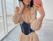 Приталена сукня з шовку  + корсет декорований стразами  Ручна робота  Приталена сукня з шовку  + корсет декорований стразами  Ручна робота  | PUSHKA SHOP