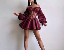 Атласна сукня з обʼємними рукавами та мереживом Атласна сукня з обʼємними рукавами та мереживом | PUSHKA SHOP