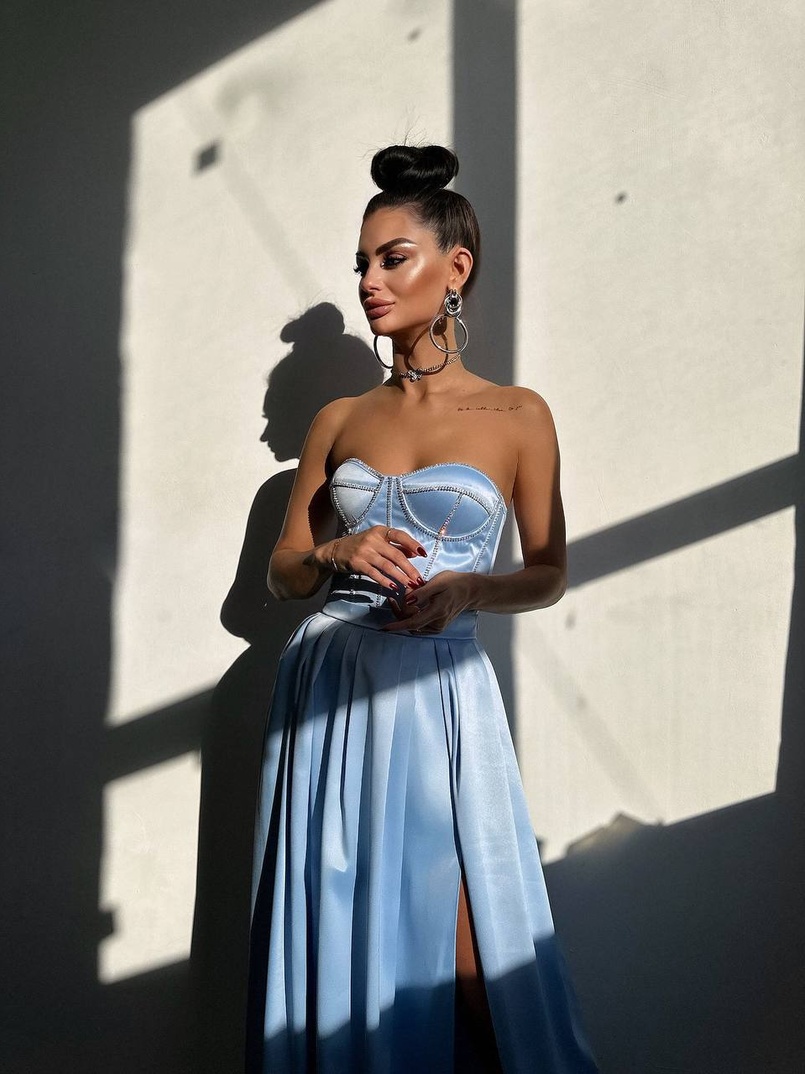 Комплект: корсет-бюстьє , декорований стразами  + спідниця максі з розрізом   | PUSHKA SHOP