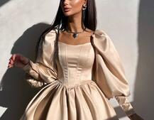 Сукня з обʼємними рукавами та спідницею балоном  Сукня з обʼємними рукавами та спідницею балоном  | PUSHKA SHOP