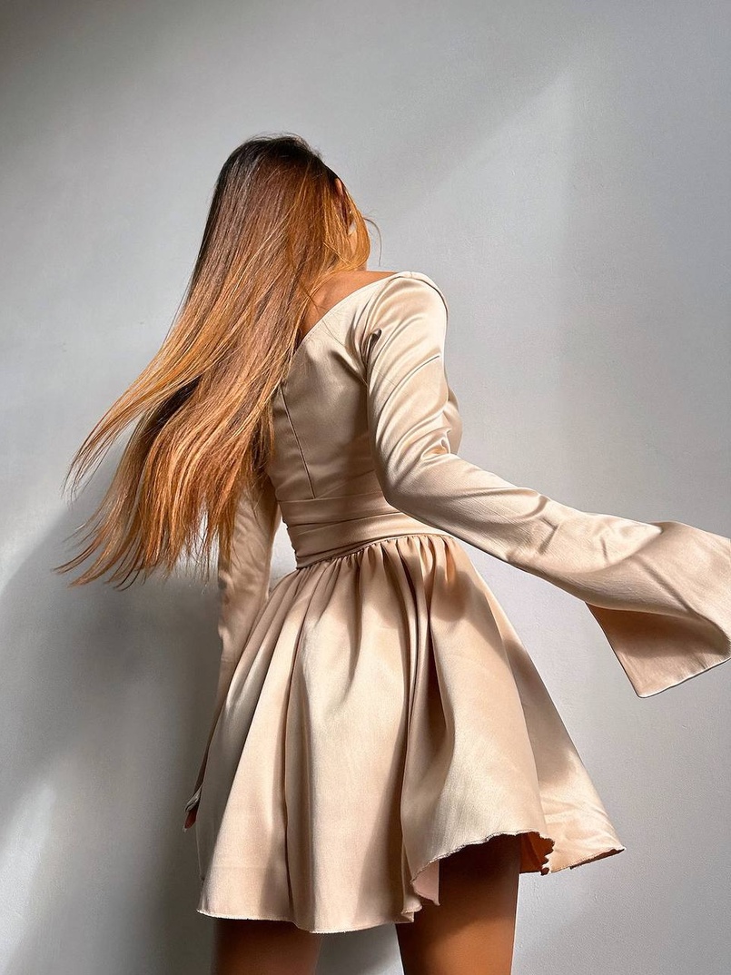 Атласна корсетна сукня  з пишною спідницею та зав‘язками на талії | PUSHKA SHOP