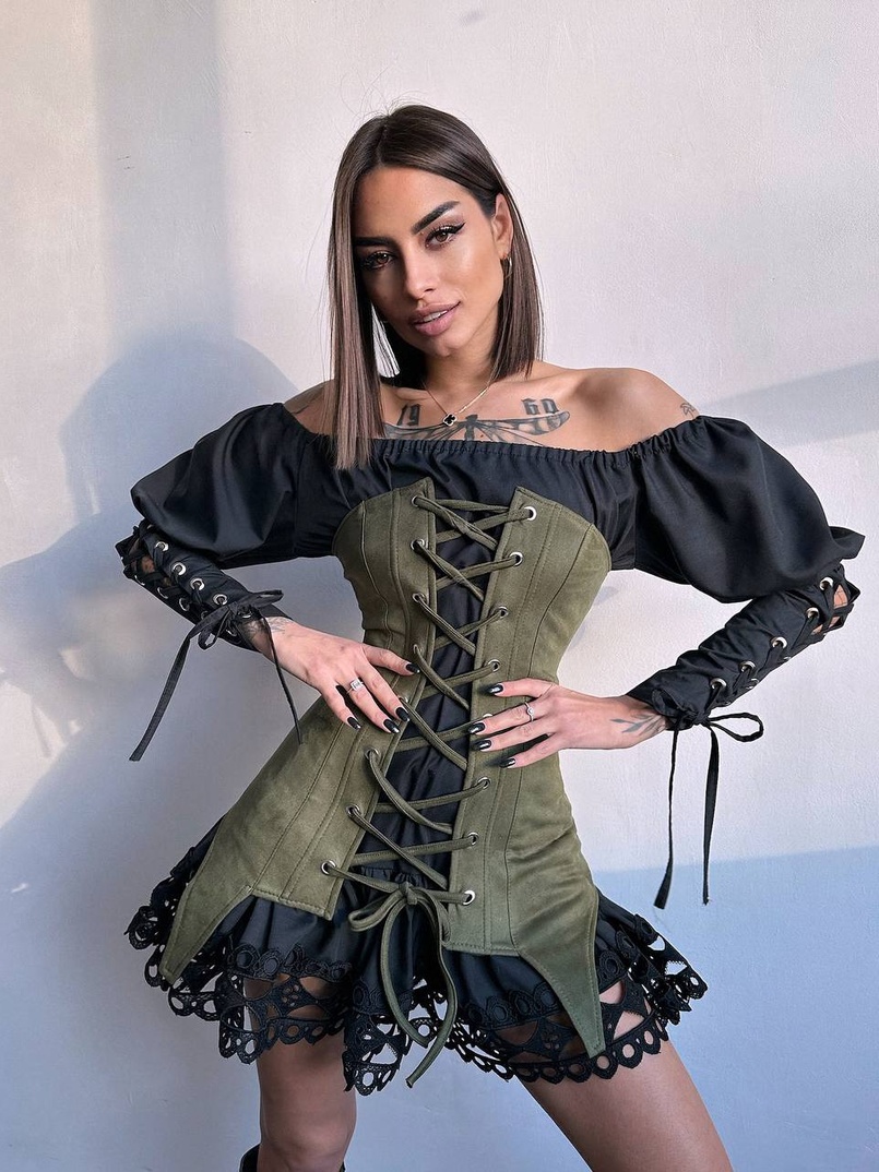 Комплект: сукня декорована мереживом + корсет  Комплект: сукня декорована мереживом + корсет  | PUSHKA SHOP