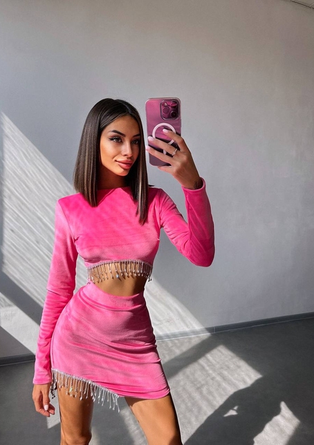 Оксамитовий комплект, декорований бахромою зі страз | PUSHKA SHOP