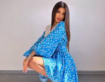 Сукня з коміром та об'ємними рукавами з широким поясом | PUSHKA SHOP