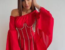 Шифонова сукня на підкладці з розкльошеними рукавами з асиметричною спідницею + корсет декорований стразами Ручна робота! Шифонова сукня на підкладці з розкльошеними рукавами з асиметричною спідницею + корсет декорований стразами Ручна робота! | PUSHKA SHOP