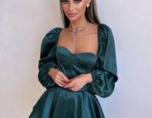 Атласна корсетна сукня бюстьє з пишною подвійною спідницею та об‘ємними рукавами | PUSHKA SHOP