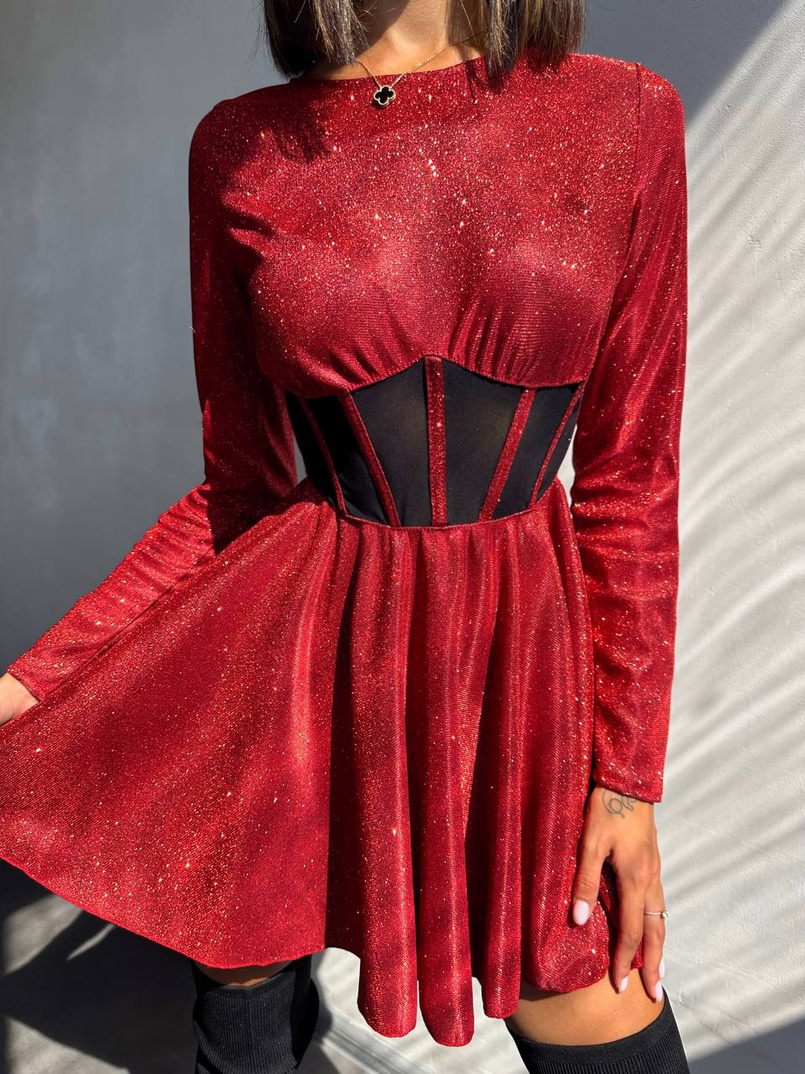 Приталена блискуча сукня з корсетною вставкою та пишною спідницею-сонцем | PUSHKA SHOP