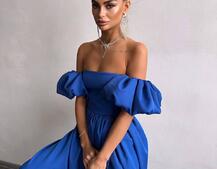 Сукня максі  з розрізом на спідниці та об’ємними рукавами  | PUSHKA SHOP