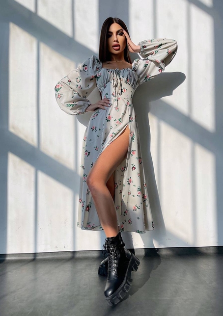 Сукня міді з квітковим принтом  | PUSHKA SHOP