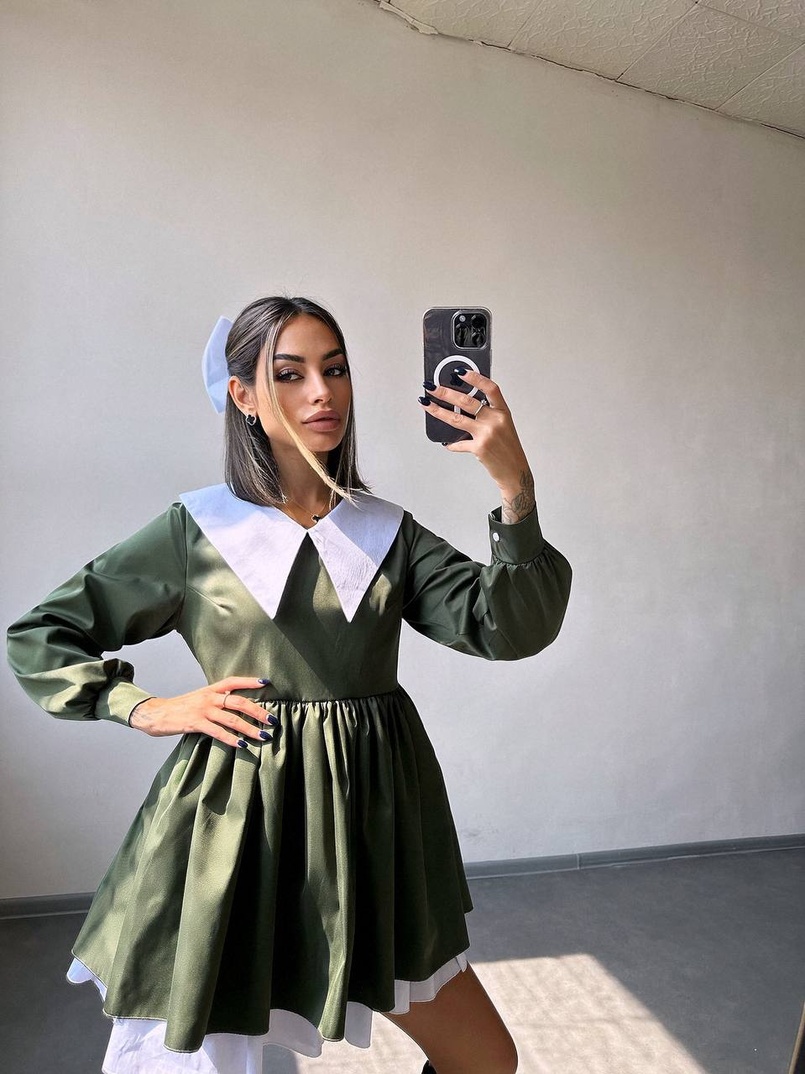 Котонова сукня з комірцем + бант  Котонова сукня з комірцем + бант  | PUSHKA SHOP