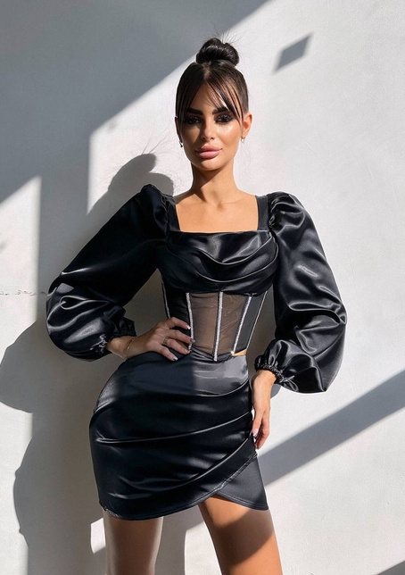 Комплект: корсет, декорований стразами + спідниця міні з драпіруванням   Ручна робота  | PUSHKA SHOP