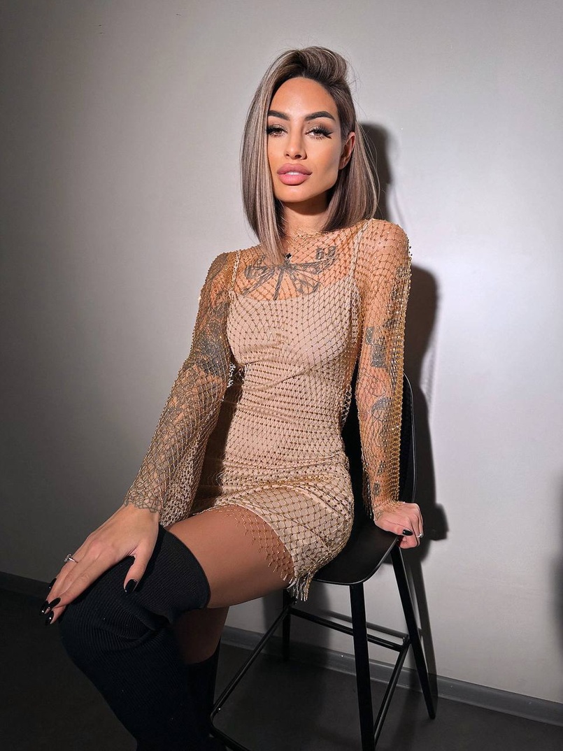 Сукня із сітки зі стразами на трикотажній підкладці  Сукня із сітки зі стразами на трикотажній підкладці  | PUSHKA SHOP