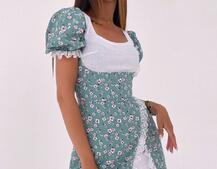 Сукня з квітковим принтом декорована мереживом  Сукня з квітковим принтом декорована мереживом  | PUSHKA SHOP