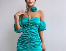 Сукня - міні з драпіруванням та трояндою-чокером Сукня - міні з драпіруванням та трояндою-чокером | PUSHKA SHOP