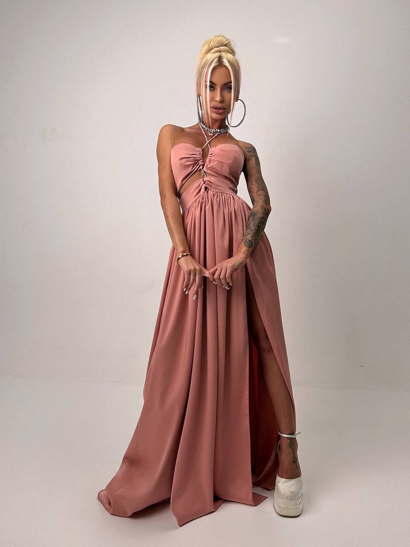 Атласна сукня максі із шнуром зі стразами  Атласна сукня максі із шнуром зі стразами  | PUSHKA SHOP