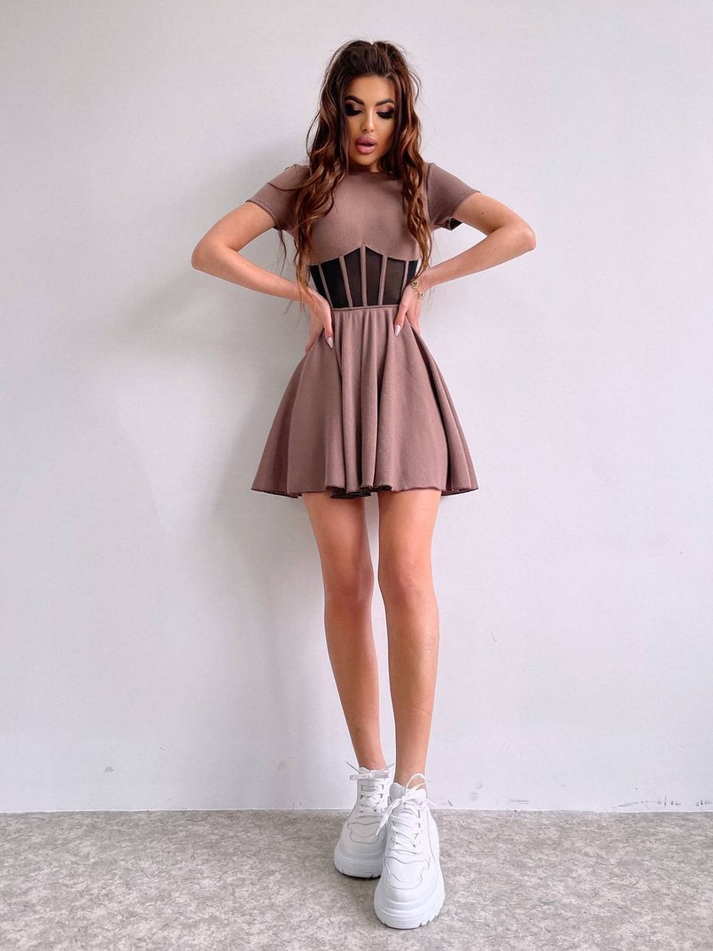 Сукня-міні  з елементами корсету  та спідницею солнцем Сукня-міні  з елементами корсету  та спідницею солнцем | PUSHKA SHOP