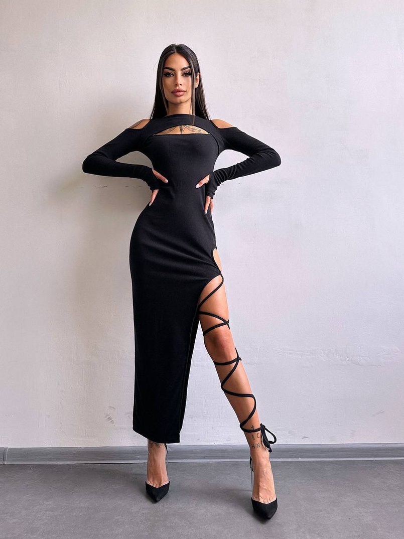 Трикотажна сукня з зав’язкою на ніжку   | PUSHKA SHOP