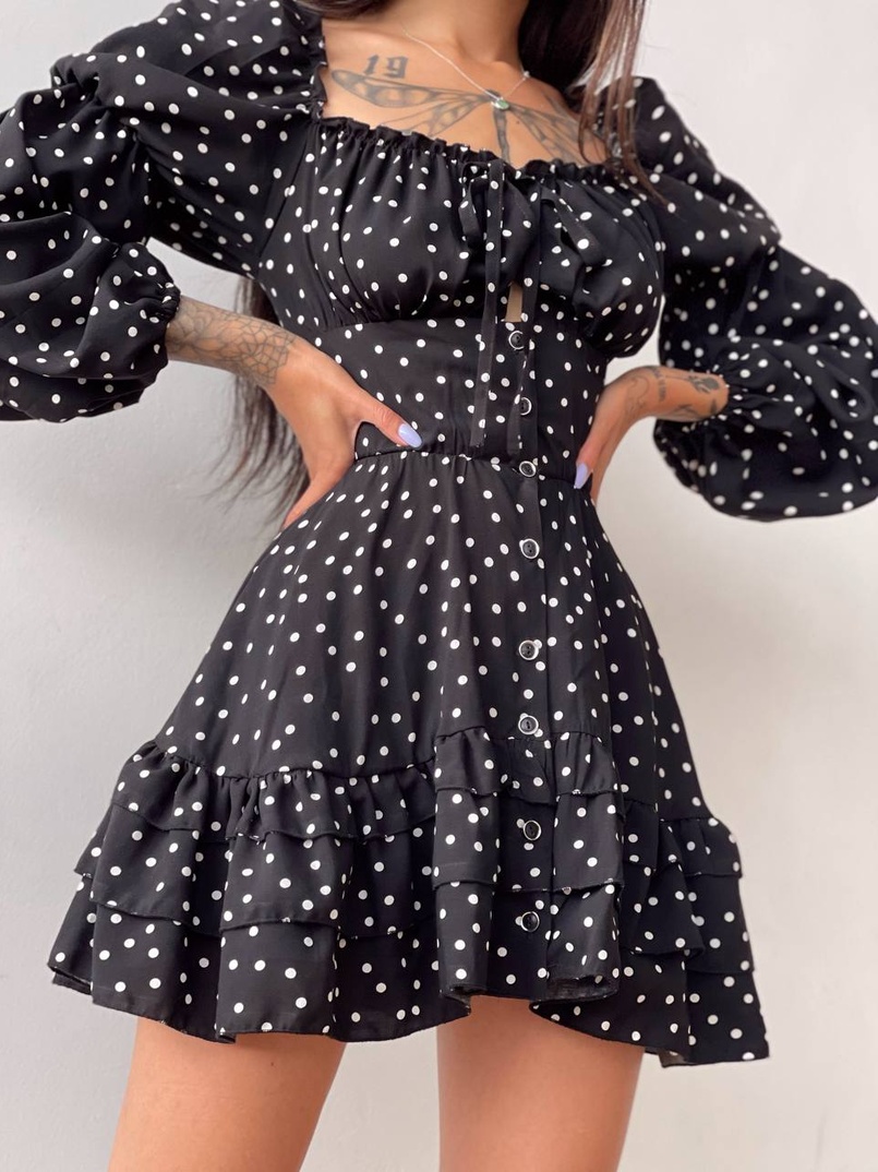 Сукня в горошок на ґудзиках з воланами  Сукня в горошок на ґудзиках з воланами  | PUSHKA SHOP