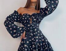 Сукня з квітковим принтом з воланами на ґудзиках  | PUSHKA SHOP