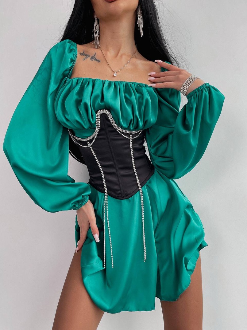 Приталена сукня з шовку  + корсет декорований стразами  Ручна робота  Приталена сукня з шовку  + корсет декорований стразами  Ручна робота  | PUSHKA SHOP