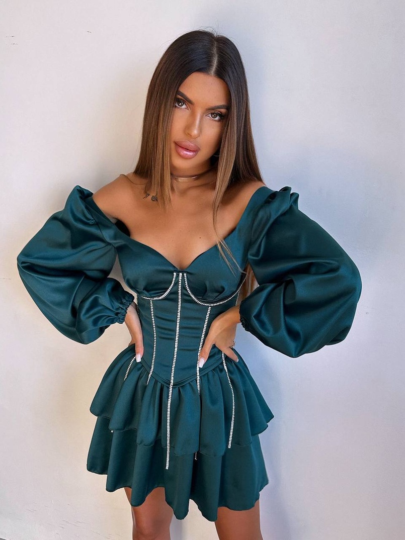 Комплект: сукня з подвійною спідницею + корсет, декорований стразами    Комплект: сукня з подвійною спідницею + корсет, декорований стразами    | PUSHKA SHOP