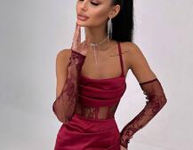 Комплект: корсет, декорований мереживом   + рукавички+ спідниця міні з драпіруванням   Комплект: корсет, декорований мереживом   + рукавички+ спідниця міні з драпіруванням   | PUSHKA SHOP