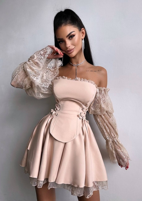 Сукня з корсетом декорована мереживом  Сукня з корсетом декорована мереживом  | PUSHKA SHOP