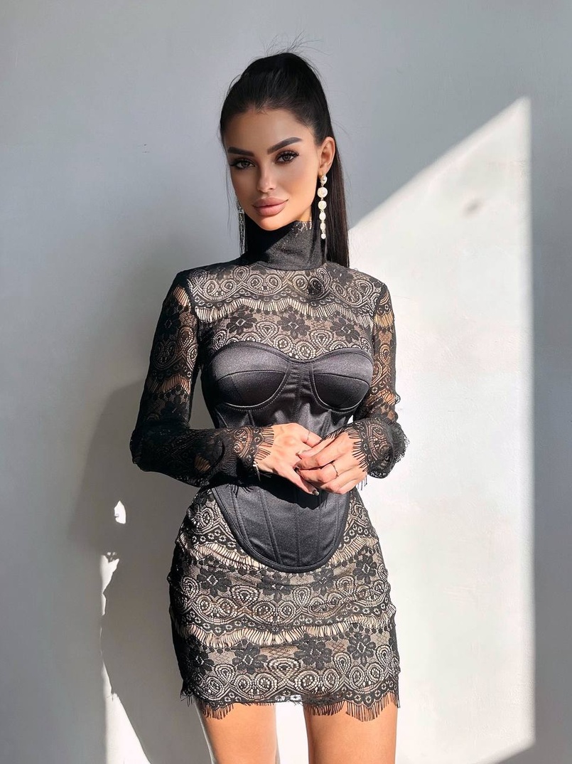 Комплект: мереживна сукня міні + корсет  Комплект: мереживна сукня міні + корсет  | PUSHKA SHOP