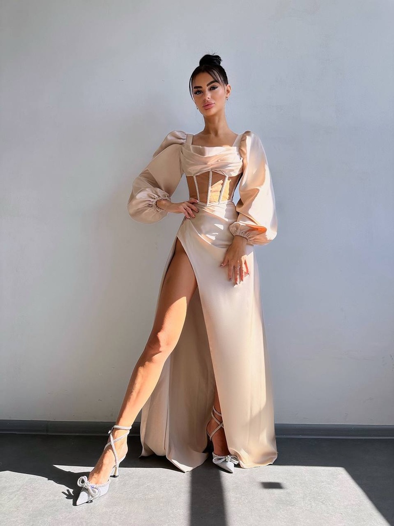 Комплект: корсет, декорований стразами   + спідниця максі з драпіруванням  Комплект: корсет, декорований стразами   + спідниця максі з драпіруванням  | PUSHKA SHOP