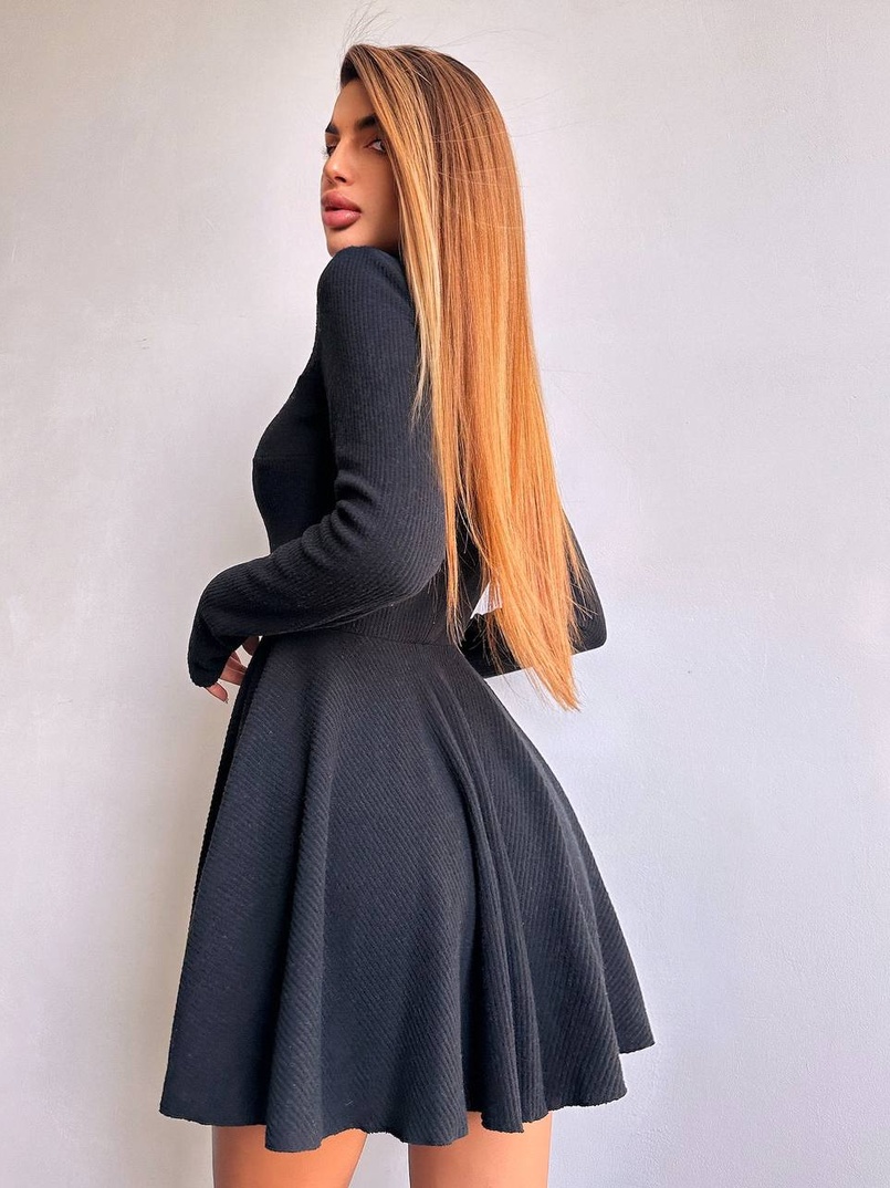 Трикотажна сукня міні із спідницею сонцем     | PUSHKA SHOP