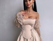 Сукня міді з корсетом декорована мереживом  | PUSHKA SHOP