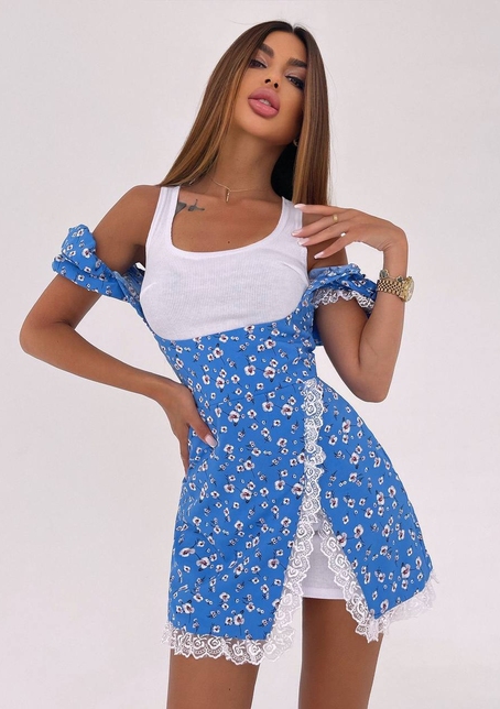 Сукня з квітковим принтом декорована мереживом  | PUSHKA SHOP