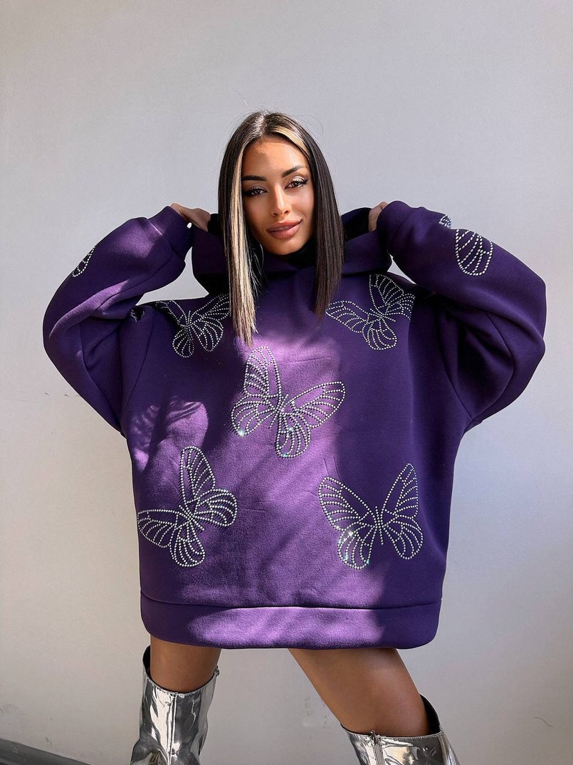 Трендове худі over size із сяючими стразами  | PUSHKA SHOP