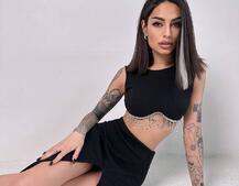 Комплект: топ з бахромою зі страз та спідниця з розрізом  | PUSHKA SHOP