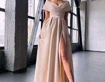 Сукня максі  з відкритими плечима та розрізом на спідниці | PUSHKA SHOP