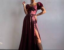 Атласна сукня максі із розрізом на спідниці Атласна сукня максі із розрізом на спідниці | PUSHKA SHOP