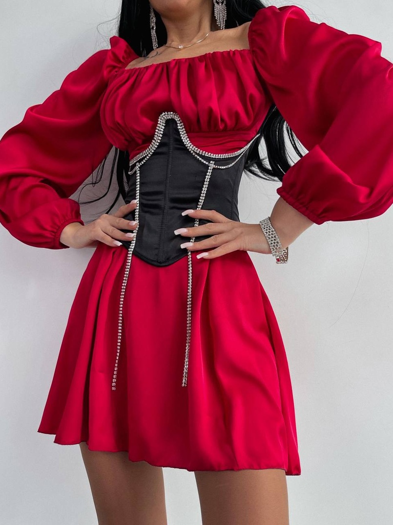 Приталена сукня з шовку  + корсет декорований стразами  Ручна робота  Приталена сукня з шовку  + корсет декорований стразами  Ручна робота  | PUSHKA SHOP